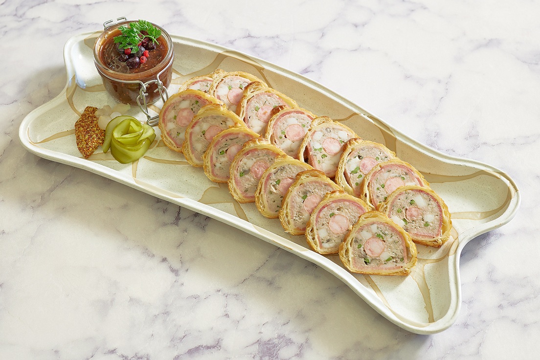 French Puff Pastry Pork Pie with Berry Red Wine Sauce